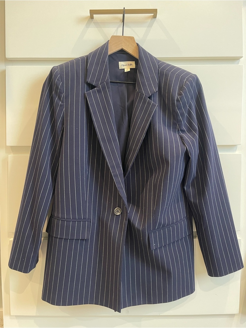 Open Edit Navy Pinstripe Blazer